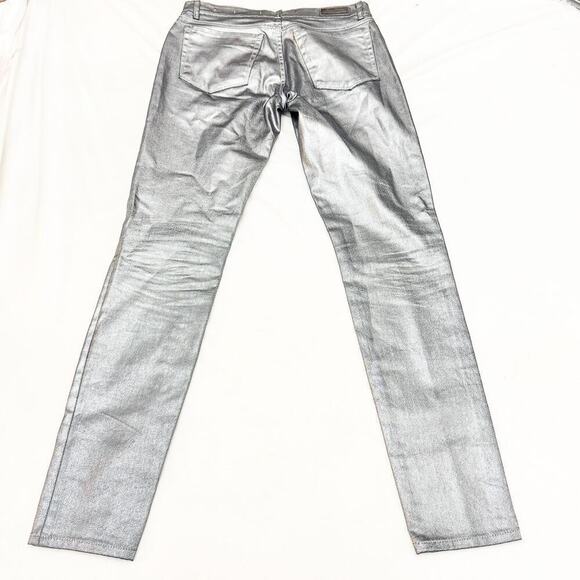Zara Coated Denim Skinny Metallic Jeans Zip Fly Form Fitting Size 4/6 - Picture 3 of 7